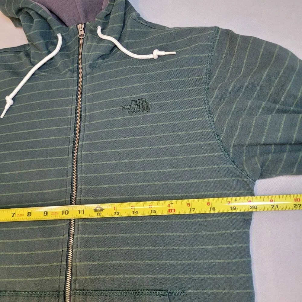 The North Face Men's Medium Green Striped Cotton Zip Up Lined Hoodie Y2K Style